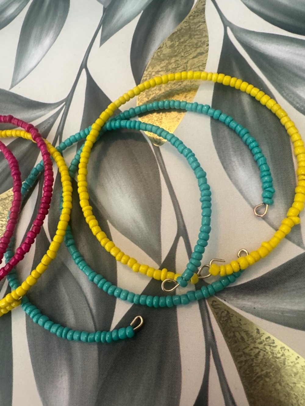 Colorful Seed Bead Stretch Bracelet Set - Yellow, Teal, Fuchsia - Picture 2 of 3